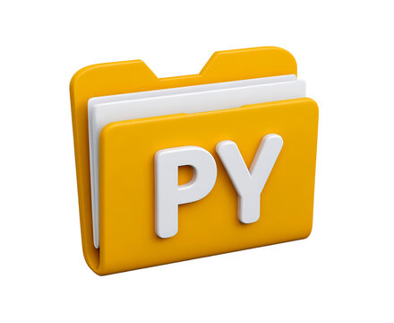 Yellow folder with py letters symbolizing python programming files on transparent background, PNG