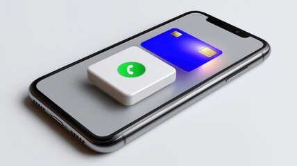 3D smartphone with SIM card and call button interface, symbolizing modern mobile communication, digital network, and technology connection.
