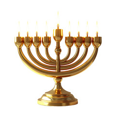 Fototapeta premium Golden menorah with glowing candlelight soft shadows luxury minimal style religious symbol Hanukkah celebration elegant festive spiritual traditional warm atmosphere