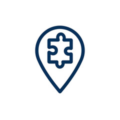 Obraz premium An abstract design featuring a location pin integrated with puzzle pieces, symbolizing connection and innovation in technology.