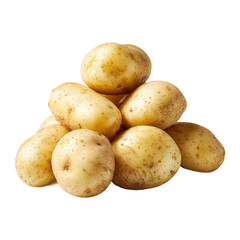 Pile of fresh raw potatoes isolated on white background, organic root vegetables perfect for cooking, baking, or preparing healthy homemade meals