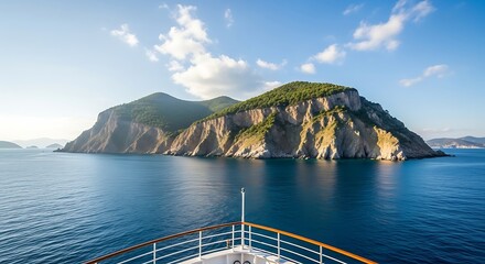 Scenic Island View from a Cruise Ship Deck.