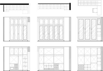 “Vector Drawing of Bedroom Walk-in Closet with Interior and Exterior Wardrobe Design for Interior Decoration”
