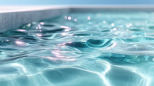 Abstract Water Surface with Ripples and Reflections in Light Blue Hues and Sunlit Surface