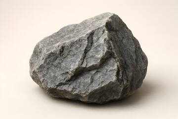 Dark gray rock formation with detailed texture and shadows on neutral backdrop