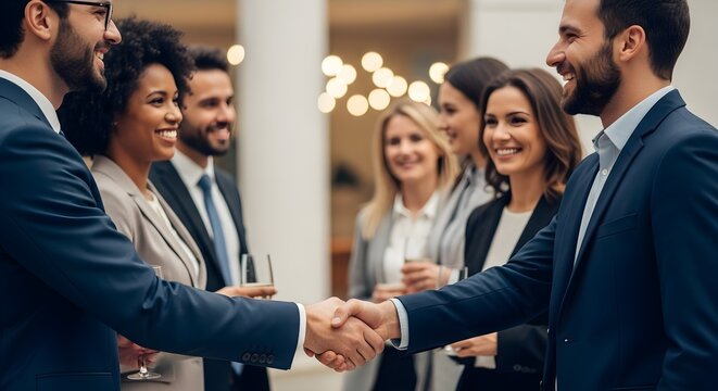 Businesspeople shaking hands with event.