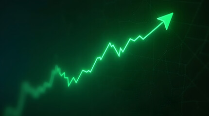 Financial trading graph with positive growth in green candlesticks