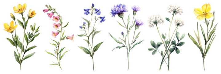 PNG Vintage botanical flower illustrations, element set on transparent background