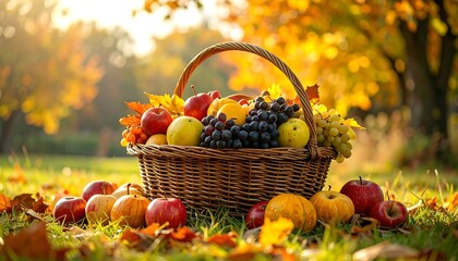 Autumn fruit basket in park