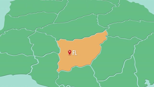 Mapa de Uruguay con divisi&oacute;n pol&iacute;tica resaltando el departamento Florida