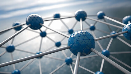 Blue atom network structure connection molecular nanotechnology science technology background concept