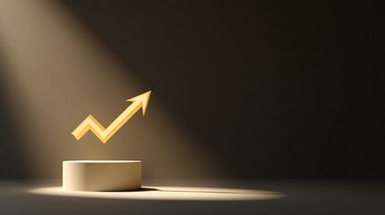Upward Trending Gold Arrow on Platform Growth Success Achievement Concept