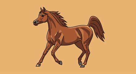 Elegant Chestnut Horse Illustration with Dynamic Pose and Detailed Features, Ideal for Educational Materials and Animal-Themed Design Projects.