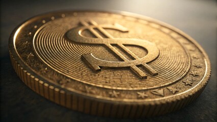 Close up of Gold US Dollar Coin Finance Cryptocurrency Wealth Concept