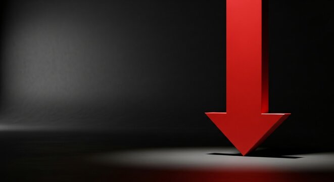 Dramatic Red Arrow Pointing Downward on Dark Background Decline Decrease Fall Concept
