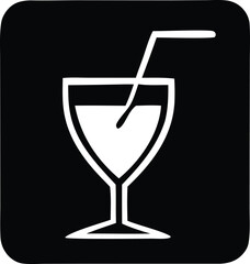 Simple icon of a refreshing drink in a glass with a straw stylishly depicted for your design projects