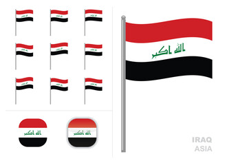 Iraq Flag Middle East Asia Country Waving Animation App Icon Vector