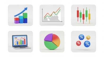 Financial charts and graphs isolated on transparent background