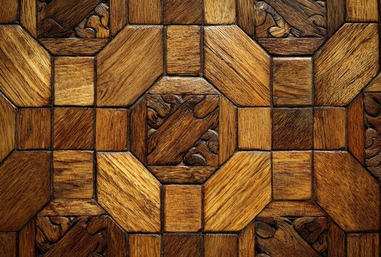 Ornate wooden parquet floor pattern