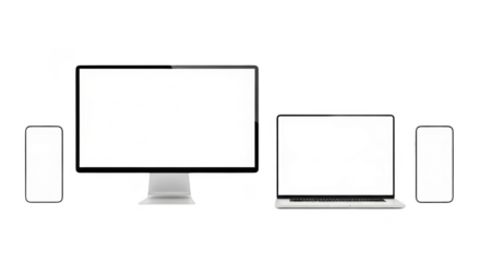 Modern desktop computer setup with speakers isolated on transparent background