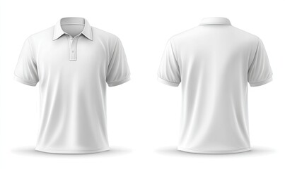 Blank white polo shirt, front and back views