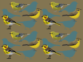 Pine Cape May Warbler Set Bird Cartoon Character Seamless Wallpaper Background