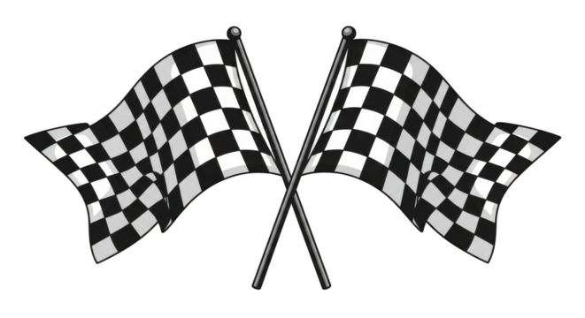 Two crossed checkered flags isolated on transparent background
