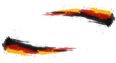 Minimalist abstract background for Germany’s Independence Day, watercolor-style brush strokes in black, red, and yellow, soft festive sparkles