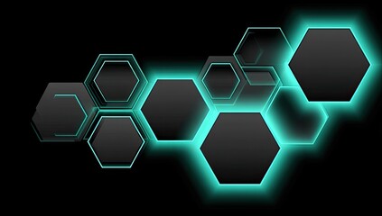 Abstract design with dark hexagons, teal glowing outlines
