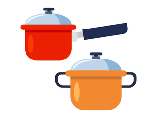 Red and Orange Cooking Pots Kitchen Utensil Set