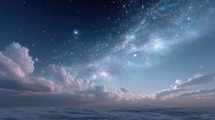 Blue Starry Galaxy Background with Cosmic Nebula and Soft Clouds
