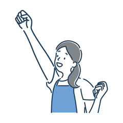 楽しく仕事をする若い笑顔の女性保育士のシンプルな線画イラスト素材