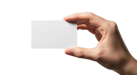 Obraz premium Hand holding a blank white square card isolated on transparent background
