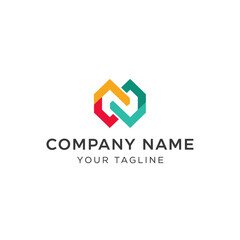 Modern abstract logo design with interlocking geometric shapes in vibrant colors.