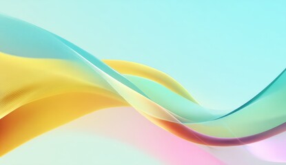 Abstract pastel wave forms, flowing seamlessly, blending yellow, teal, and pink hues on a light blue backdrop.  The image suggests movement and fluidity