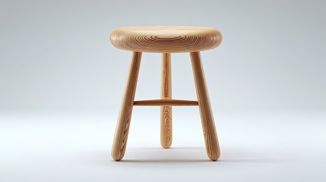 Light-colored wooden stool with a round seat and three legs