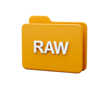 3d orange folder icon with raw text on transparent background, PNG