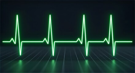 Green ECG line pulsing rhythmically on a dark background, representing heartbeat and medical monitoring.