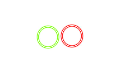 two red and green neon glowing ring, two red and green neon glowing circle, neon glowing circle ring on white background