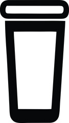 Simple black silhouette icon of a tall cup or container with a lid for beverages or storage representing hydration or refreshment