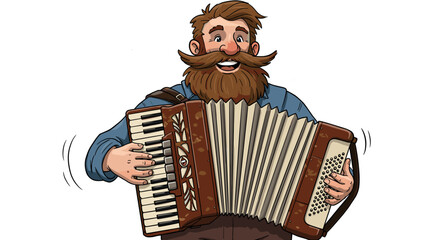Happy Cartoon Man Playing Accordion Isolated on White Background Joyful Musical Performance