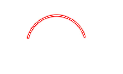 red color neon glowing curved line, red neon glowing arc, neon effect on white background