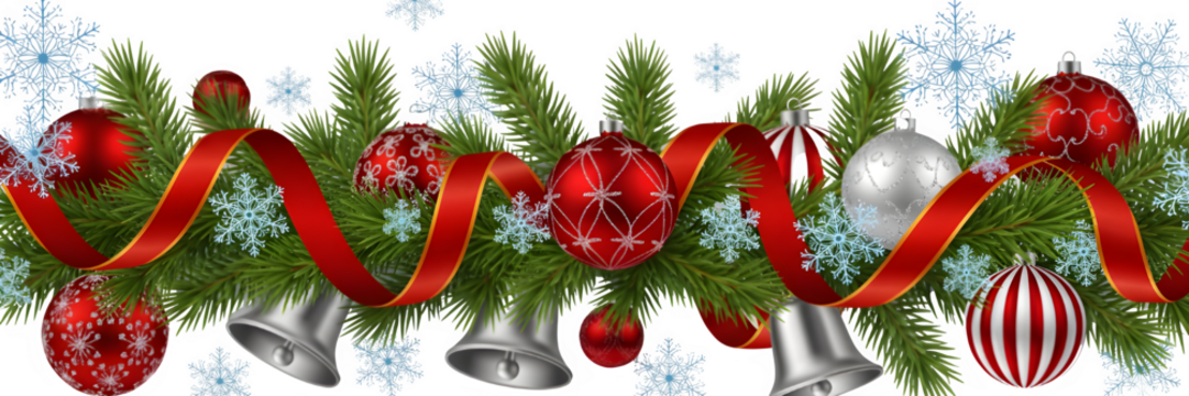 Christmas Holiday Garland with Baubles, Bells, and Snowflakes