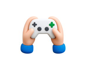 3d illustration of hands holding game controller on transparent background, PNG