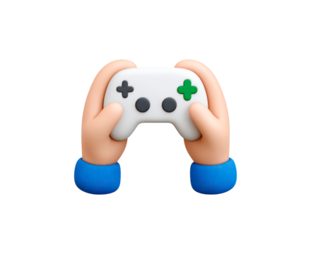 3d illustration of hands holding game controller on transparent background, PNG