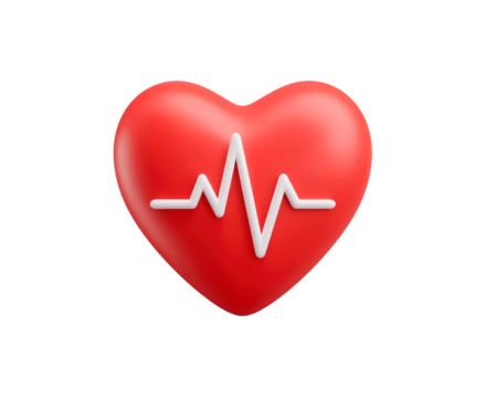Red heart with white cardiogram symbol on transparent background, PNG - Powered by Adobe