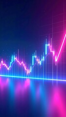Fototapeta premium A vibrant neon-colored line, glowing in shades of pink and blue, features a bold arrow at the end, dynamically pointing upward against a dark background.