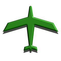 Obraz premium Simple green airplane icon with a 3D effect on a white background.