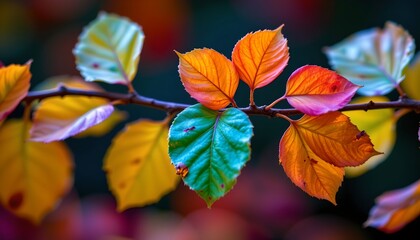 Closeup Colorful Leaves Branch