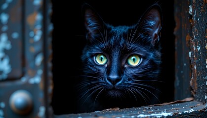 Dark Feline Portrait with Luminous Yellow Eyes